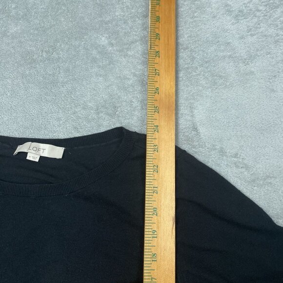 Loft Womens M Mixed Media Sweater Top Black Printed Back a0454 - Picture 3 of 7